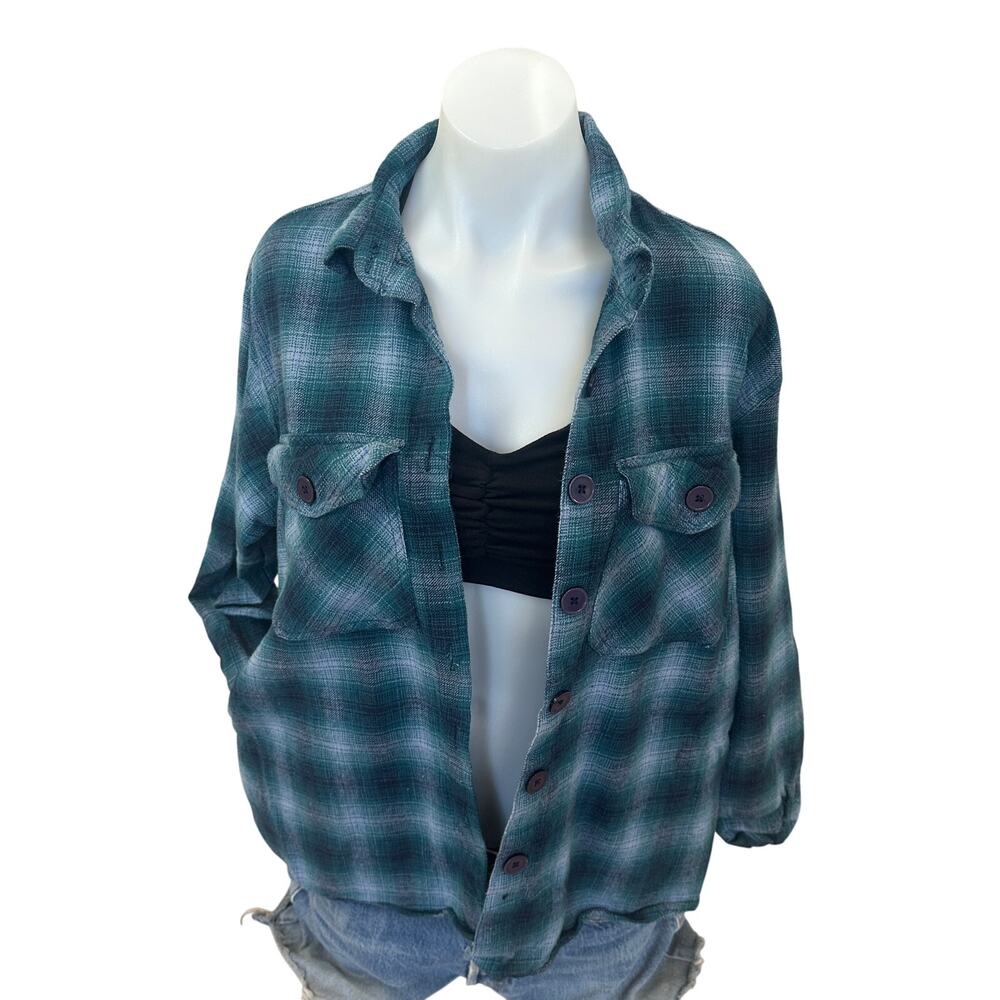 Monsters Inc Flannel Plaid Shirt MEDIUM Oversized Unique Upcycled Sully Mike - Picture 4 of 6